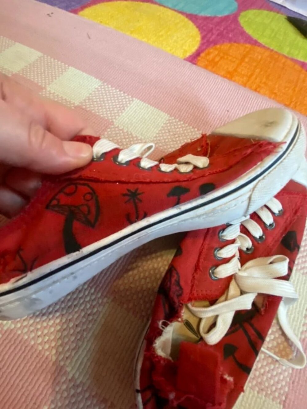Women’s red mushroom sneakers etc! Size 7/8